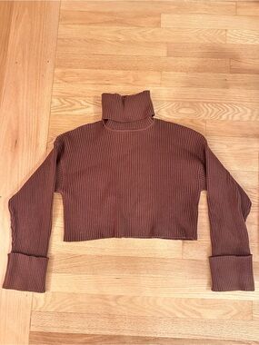 Forever 21 Brown Ribbed Cropped Turtleneck Sweater